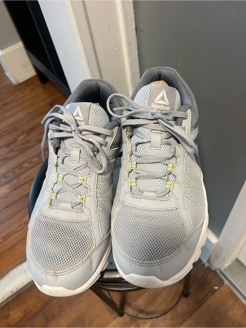 Reebok Men's Light Gray and White Athletic Shoes with Subtle Yellow Accents